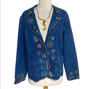 Ruby Rd. 16 plus-size‎ denim multicolor embroidered boho jacket